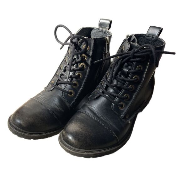 Billabong Willow Way Black Distressed Faux Leather Lace Up Ankle Boots Size: 6.5 - Picture 3 of 16